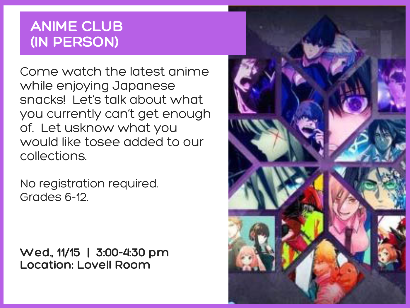 Anime Club  Stratford Library Association