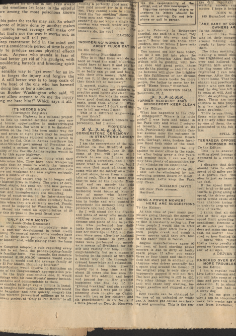 A newspaper with a letter from Ethelyn Sniffen Hall written from the perspective of the Cornerstone about the Cornerstone Ceremony in Stratford